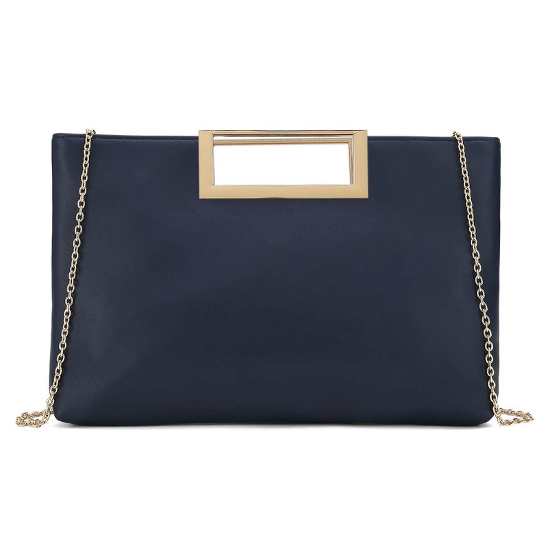 CHARMING TAILOR Fashion PU Leather Handbag Stylish Women Convertible Clutch Purse (Navy) - Image 1